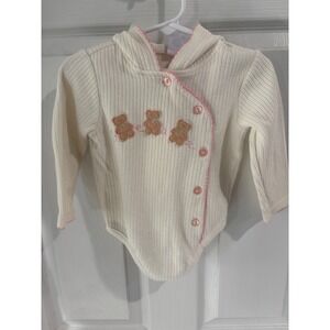 Baby‎ Girls Cream Teddy Bear Hooded Bodysuit Pink Trim Snaps Size 6 Months